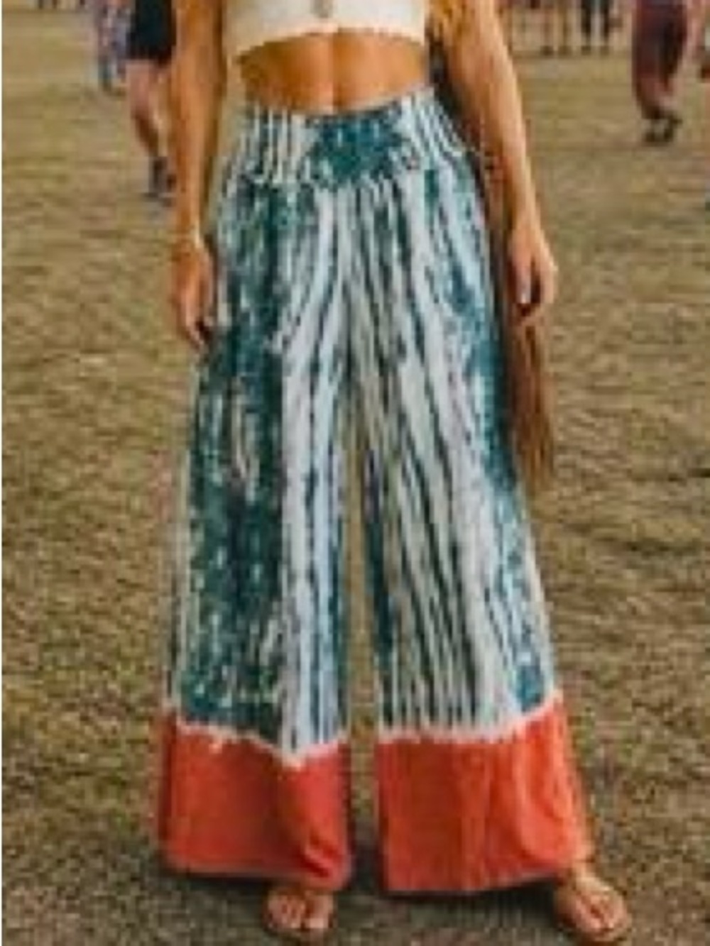 GOA Beachwear by Japna Red and Blue Wide Leg Smocked Waist Viscose Beach Pants